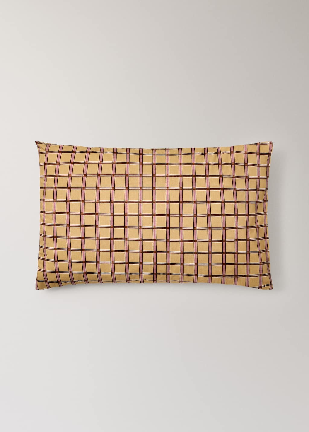 Mango Home Percale Cotton Pillowcase With Check Print 50x75 Cm Mustard In Yellow