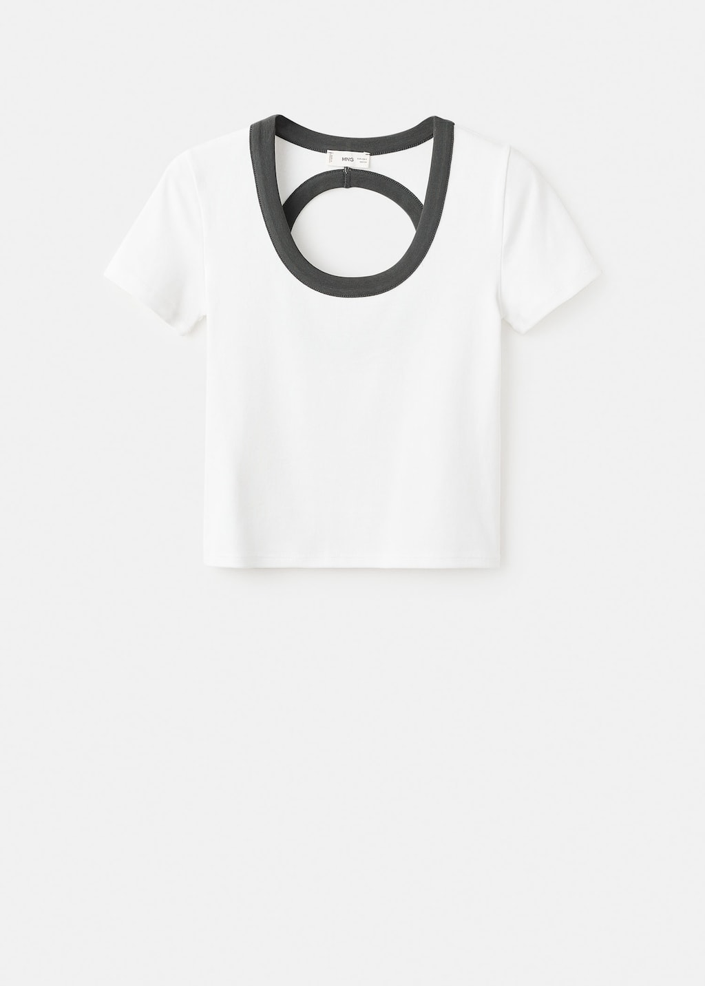 Mango Teen Contrasting Collar Cotton T-shirt Off White In White