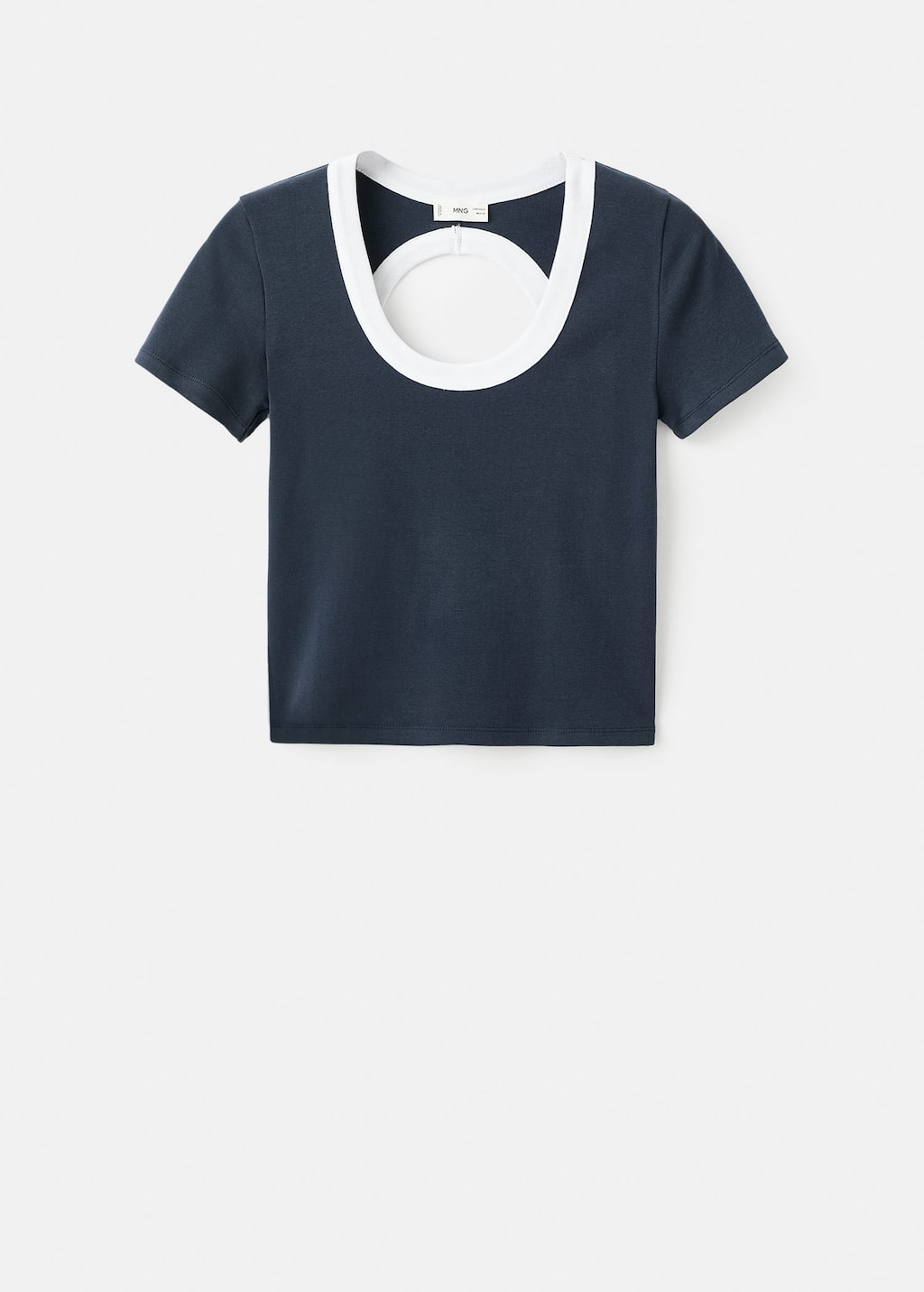 Mango Teen Contrasting Collar Cotton T-shirt Navy In Black