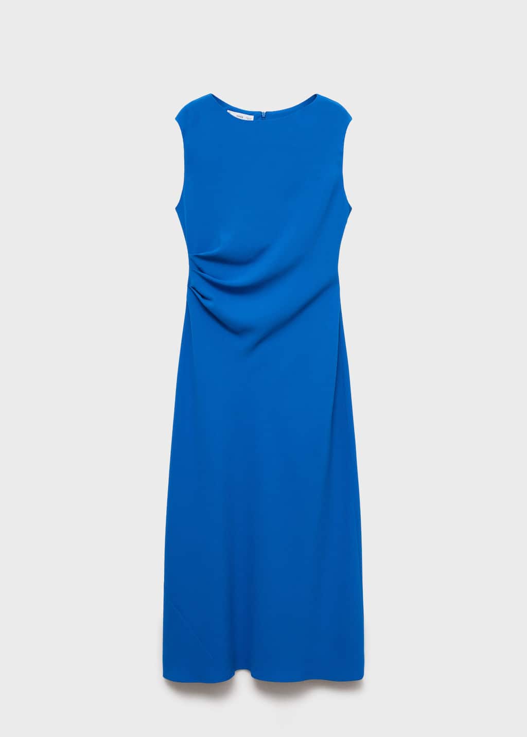 Mango Ruched Sleeveless Midi Dress In Blue