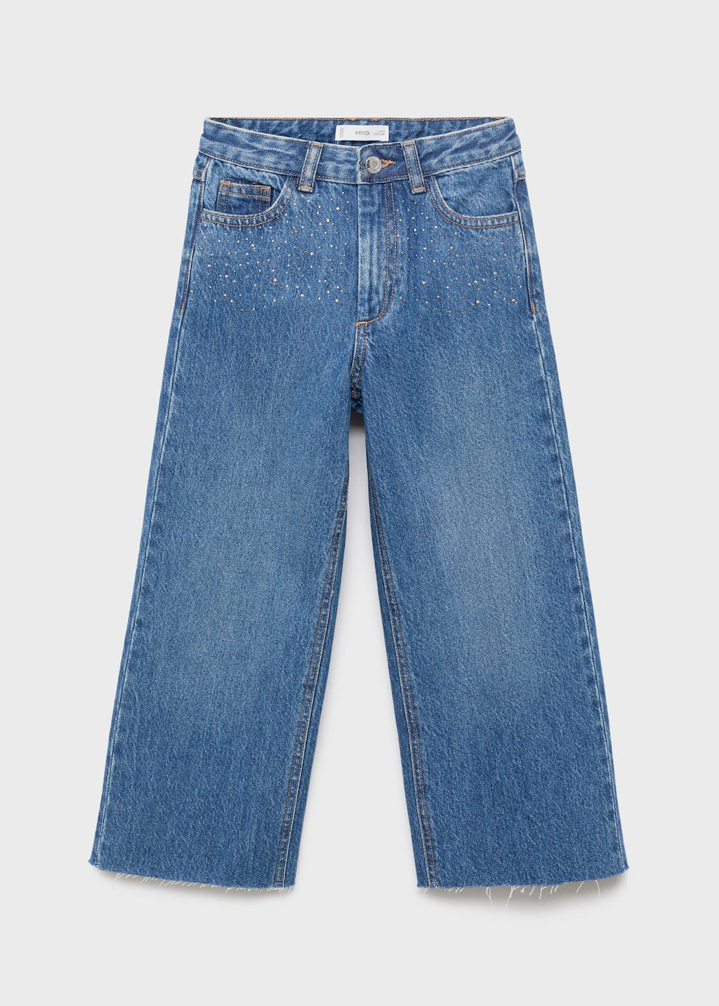 Mango Wideleg Low Frayed Hem Jeans Dark Blue In Blue