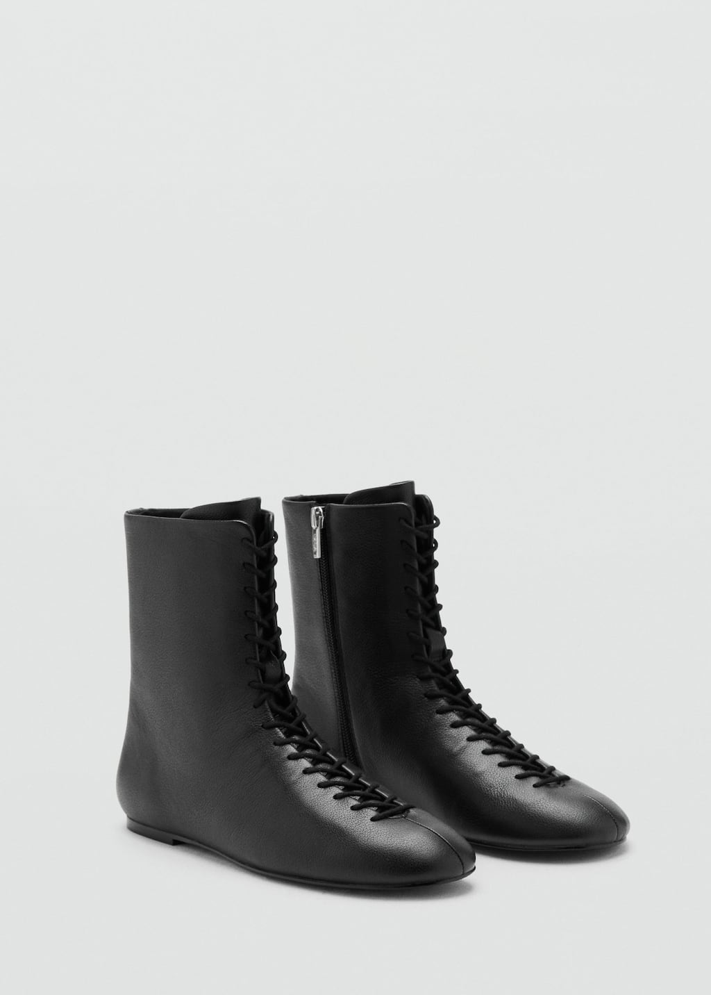 Mango Bottines Cuir Lacets Noir - Femme - 40 - In Black