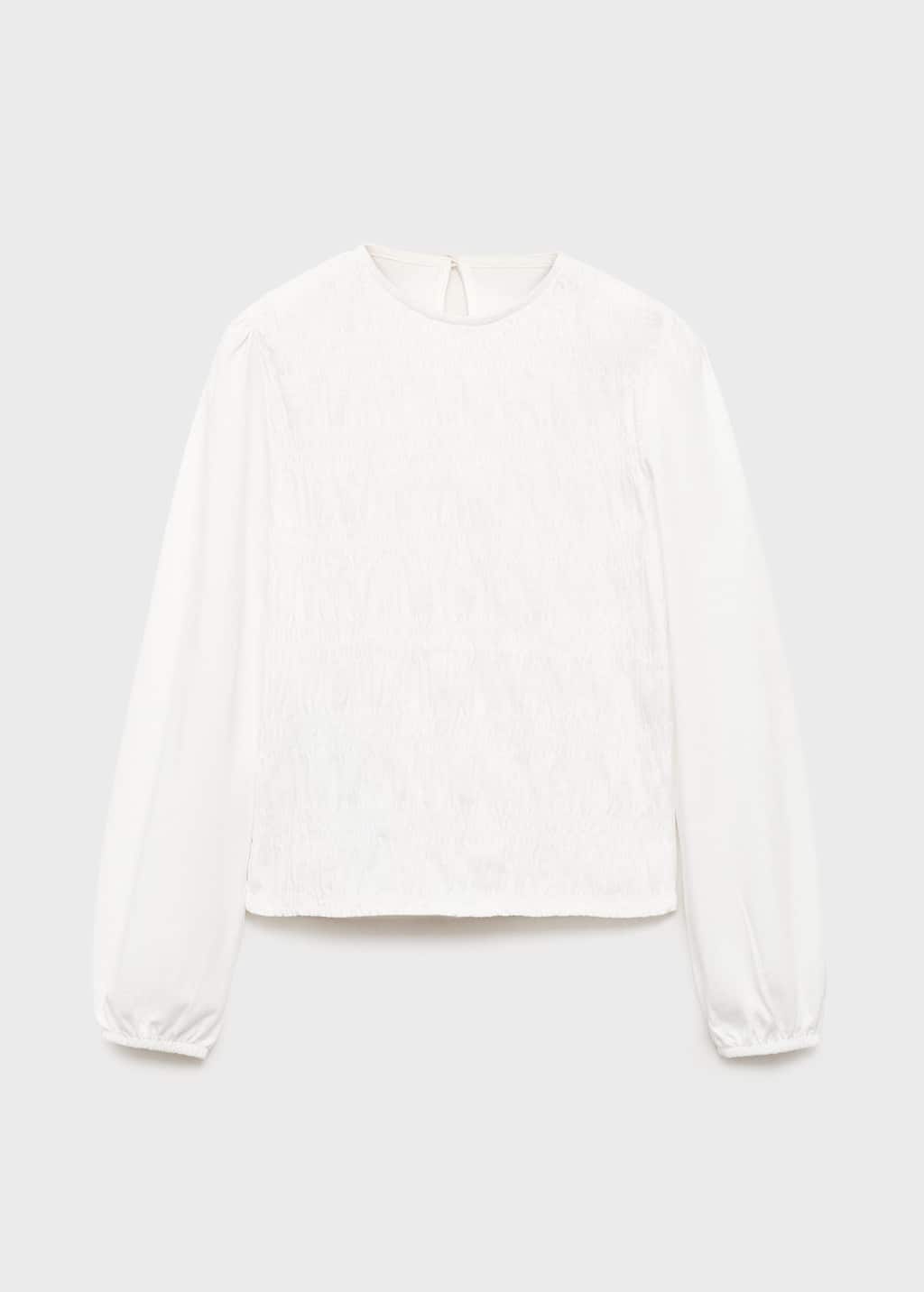 Mango Long-sleeved T-shirt With Ruffles Off White In White