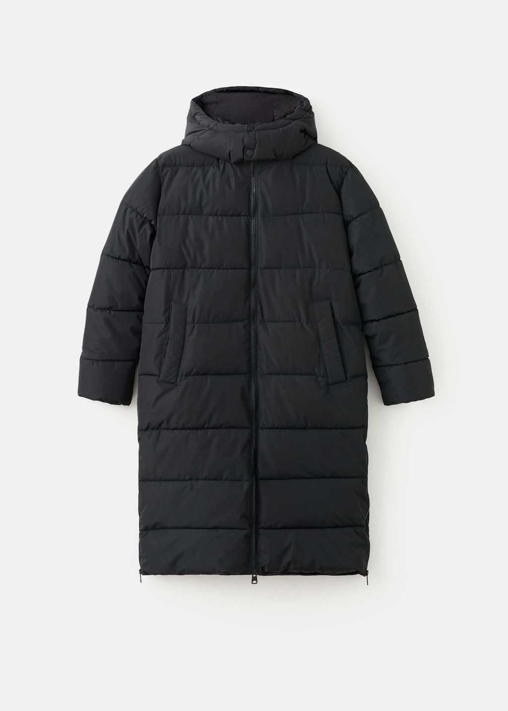Mango Teen Quilted Long Coat Black In Black