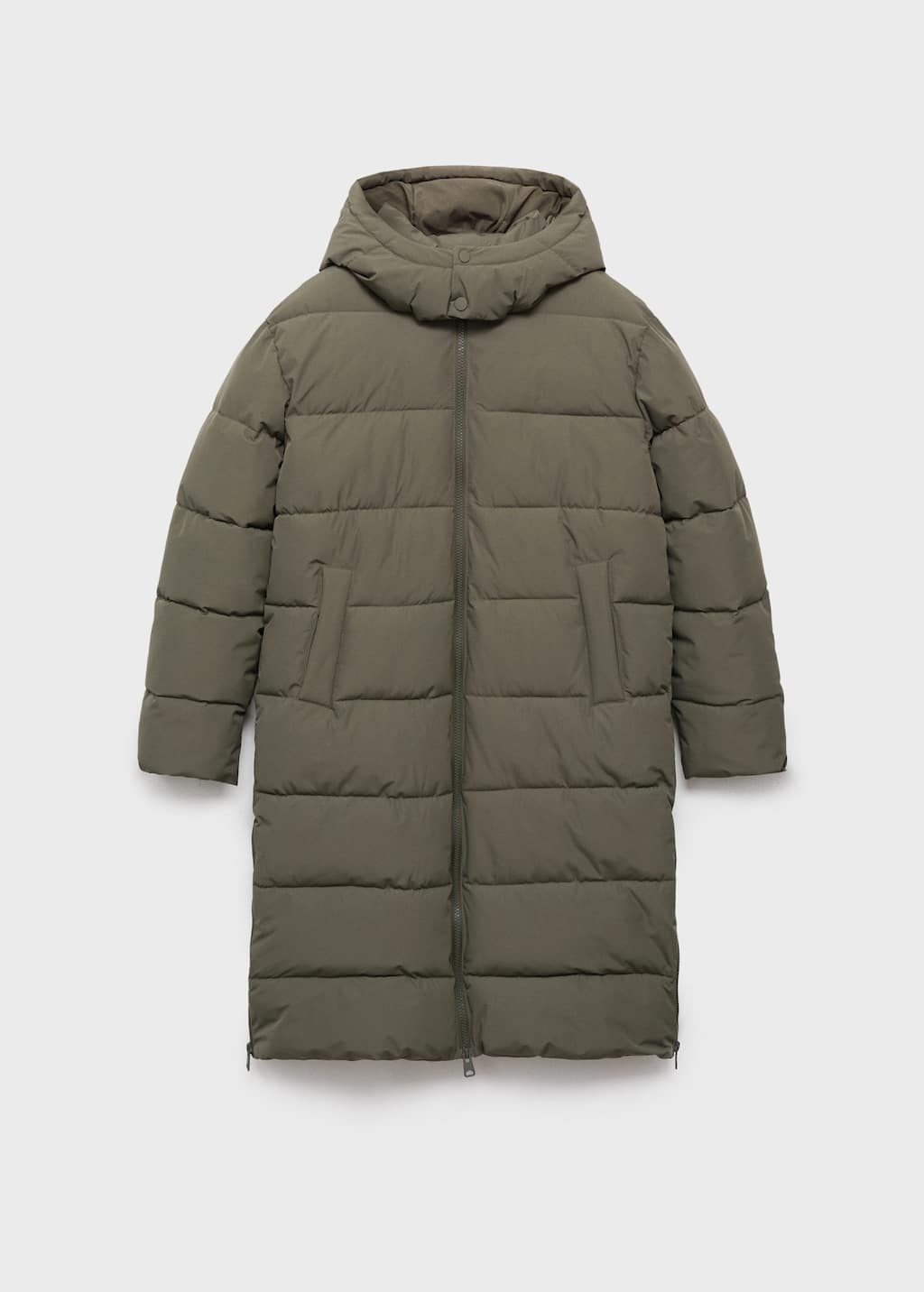 Mango Teen Quilted Long Coat Khaki In Brown