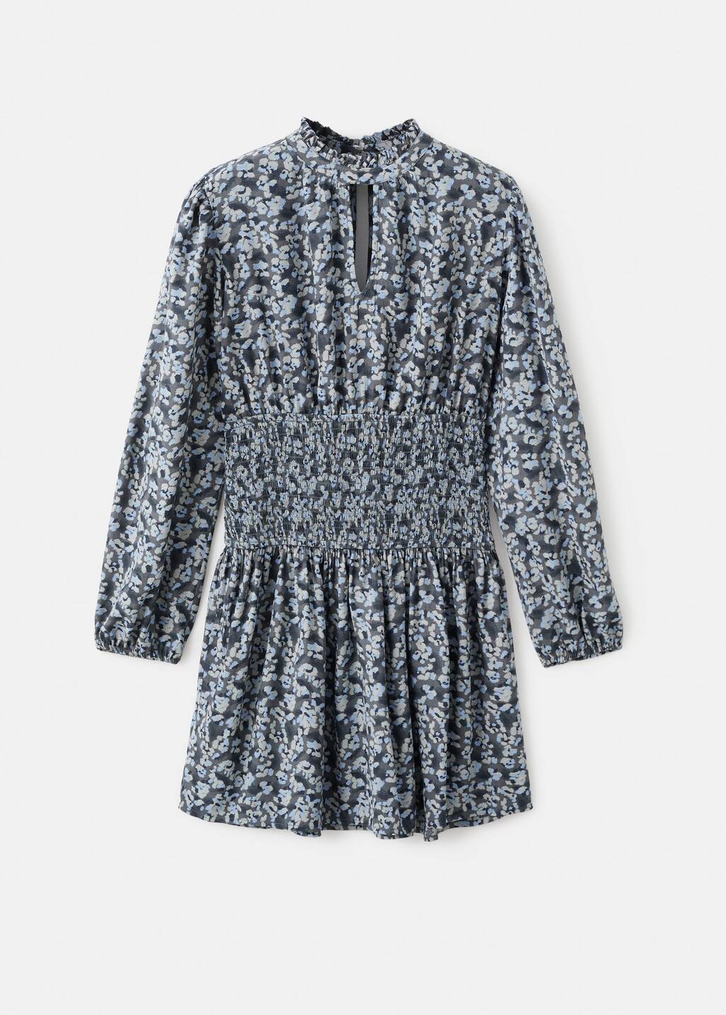 Mango Teen Smocked Print Long Sleeve Dress In Multi