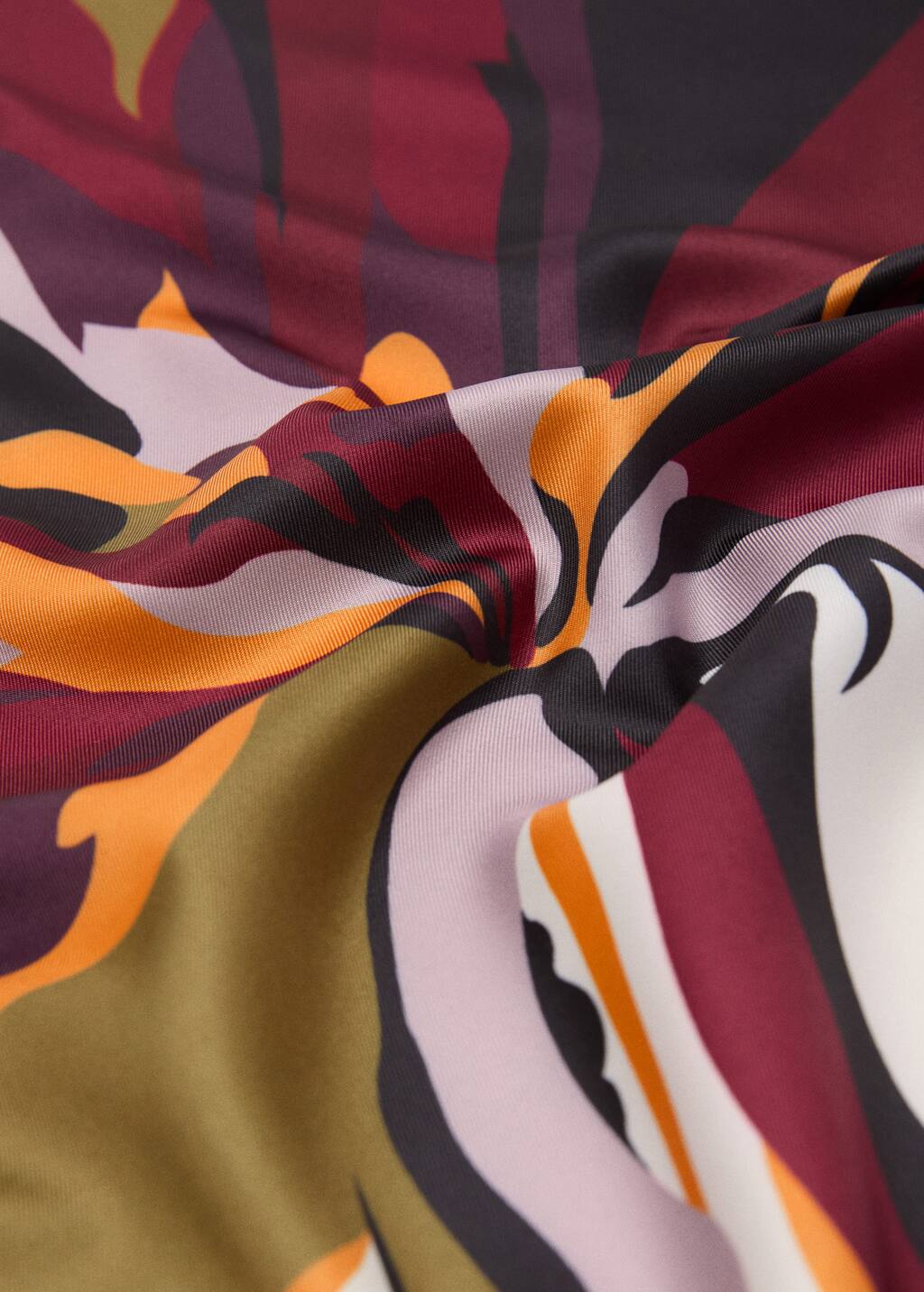 Mango Satin Lily-print Scarf Maroon In Multi