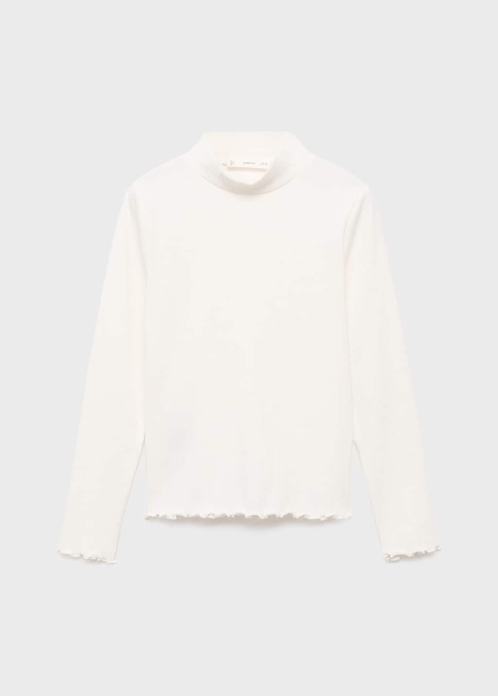Mango Ribbed High Neck T-shirt Off White In White