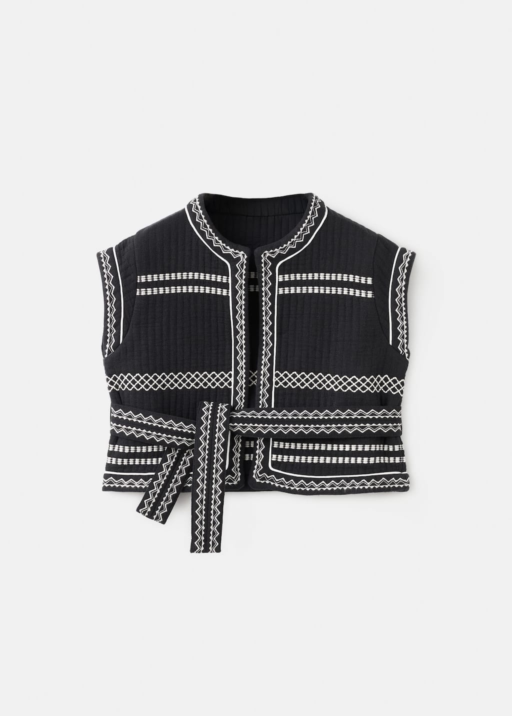 Mango Gilet Brodé Avec Ceinture Noir - Enfants - 13-14 Ans - Kids In Black