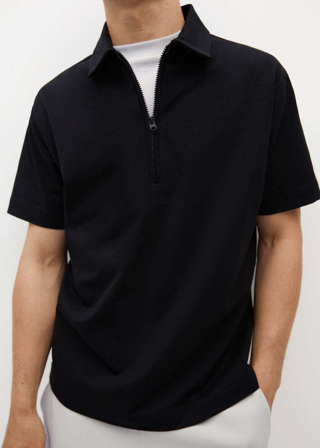 black polo with zip