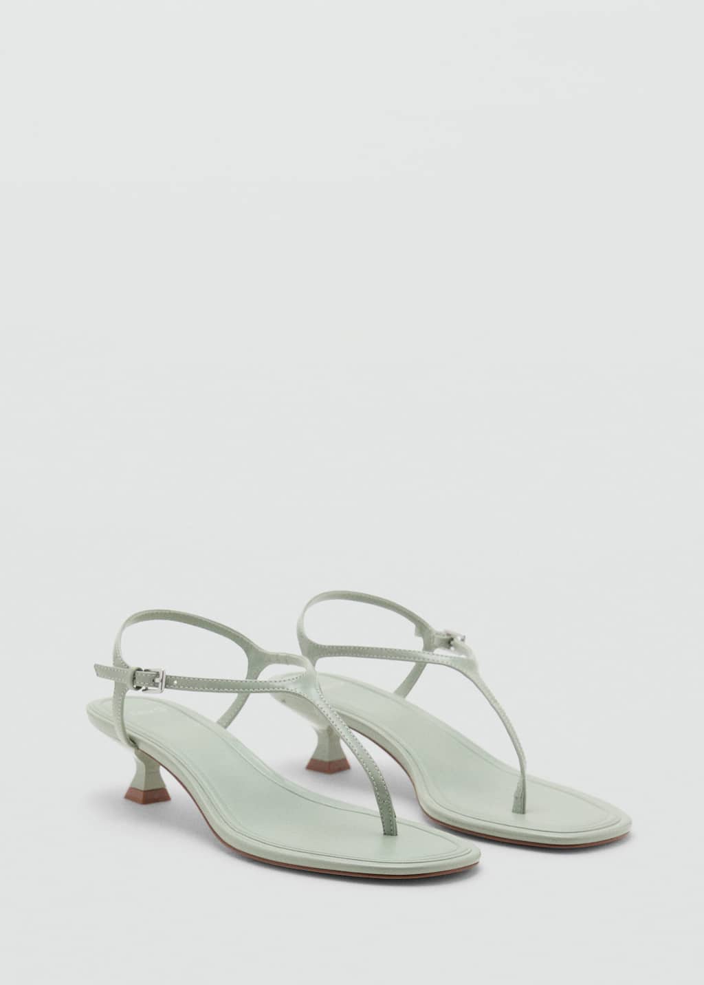 Mango Kitten Heel Sandals With Straps Pastel Green