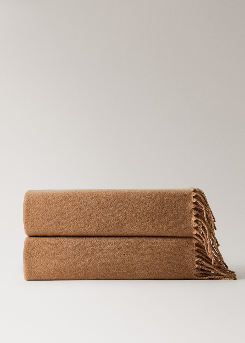Mango Home Fringed Wool Blend Blanket Medium Brown