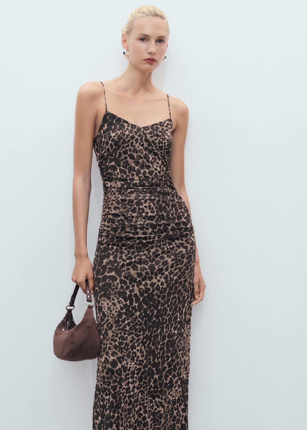 Ruched leopard-print midi-dress