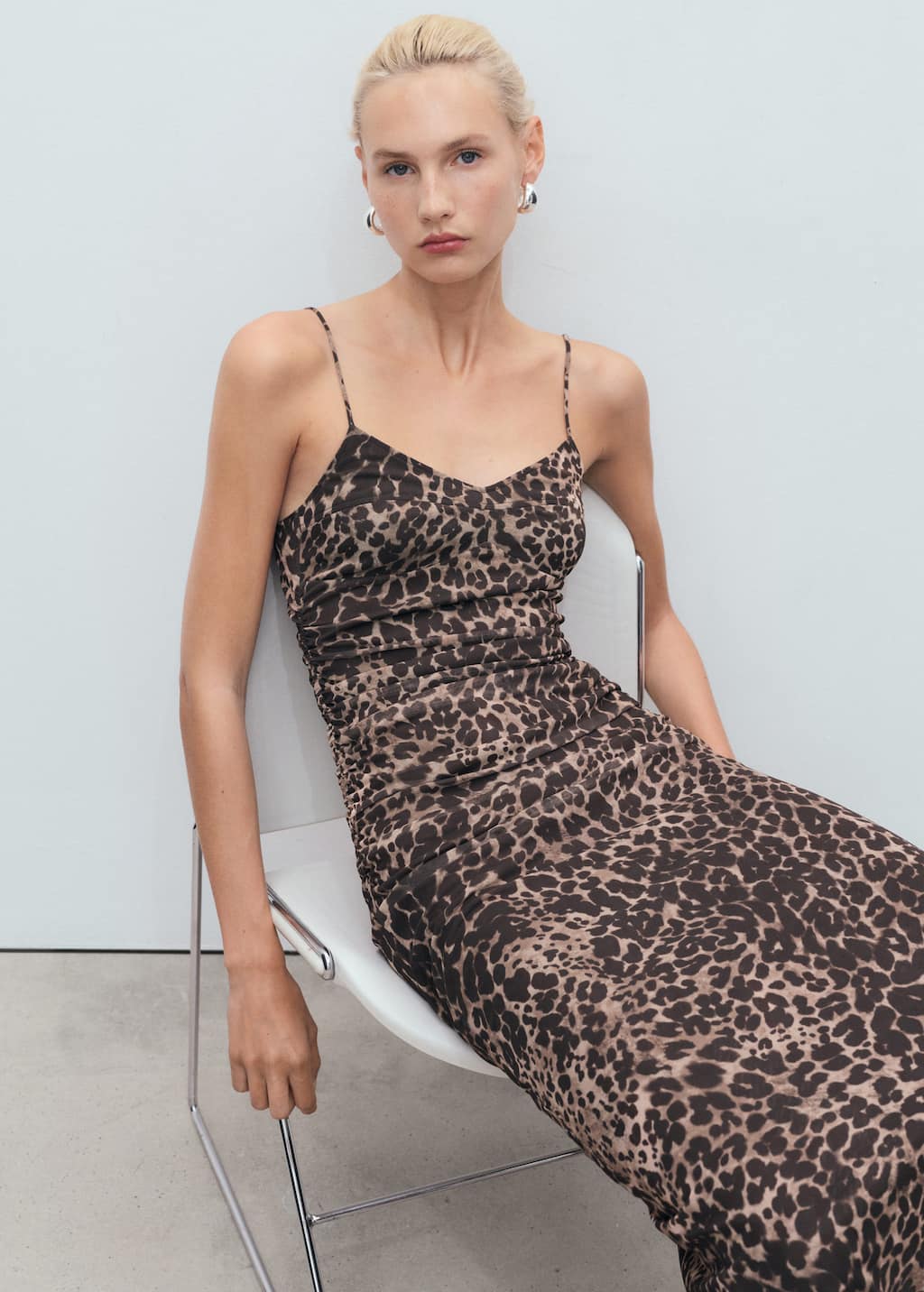 Ruched leopard-print midi-dress