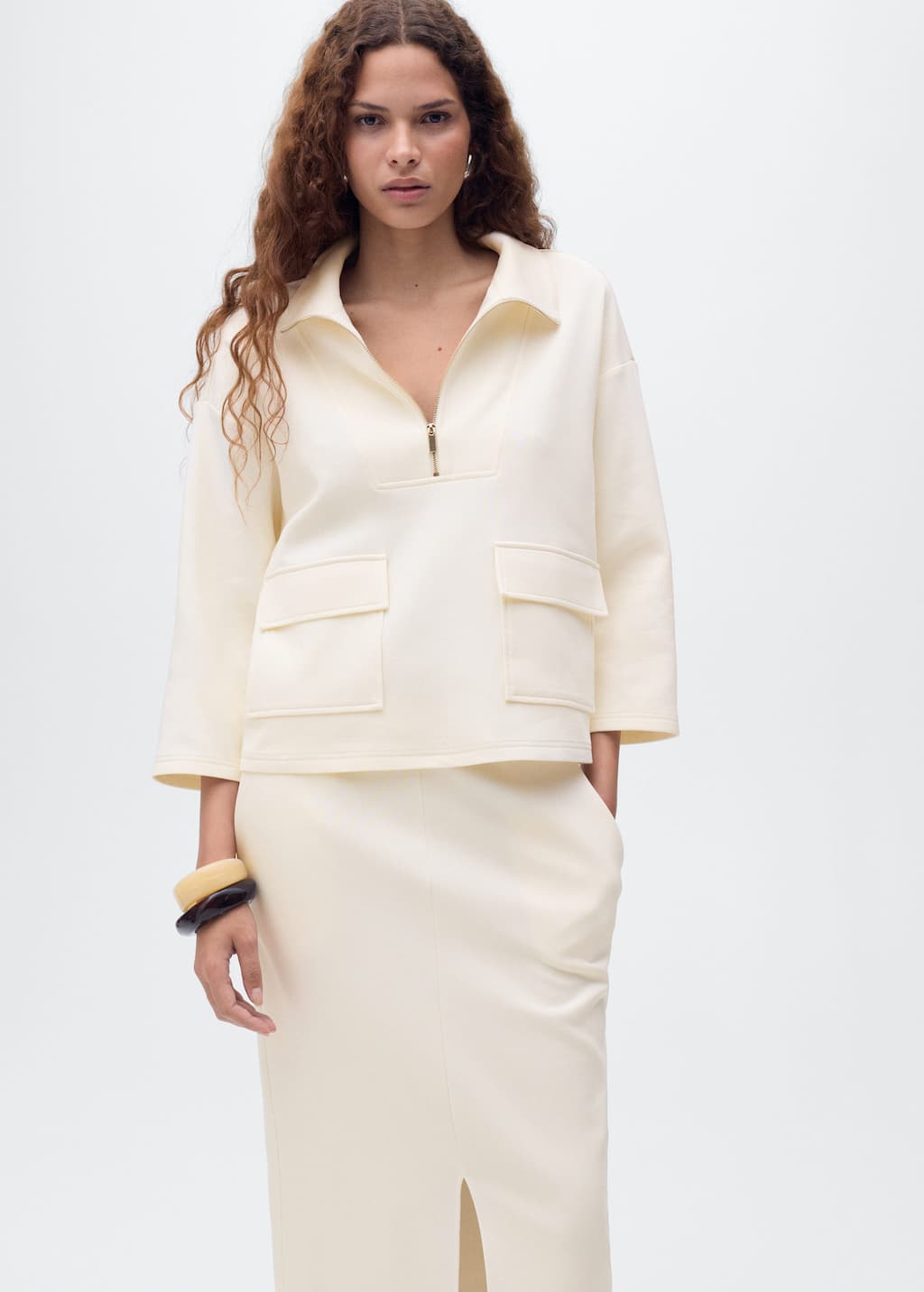 Three-quarter sleeve jacket with pockets