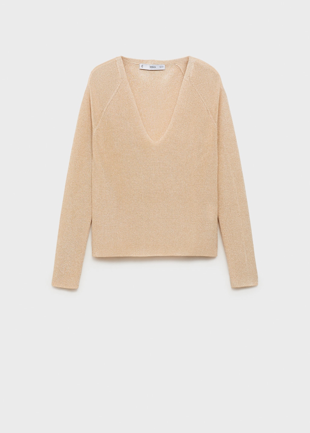 Mango V-neck Lurex Sweater Gold In White