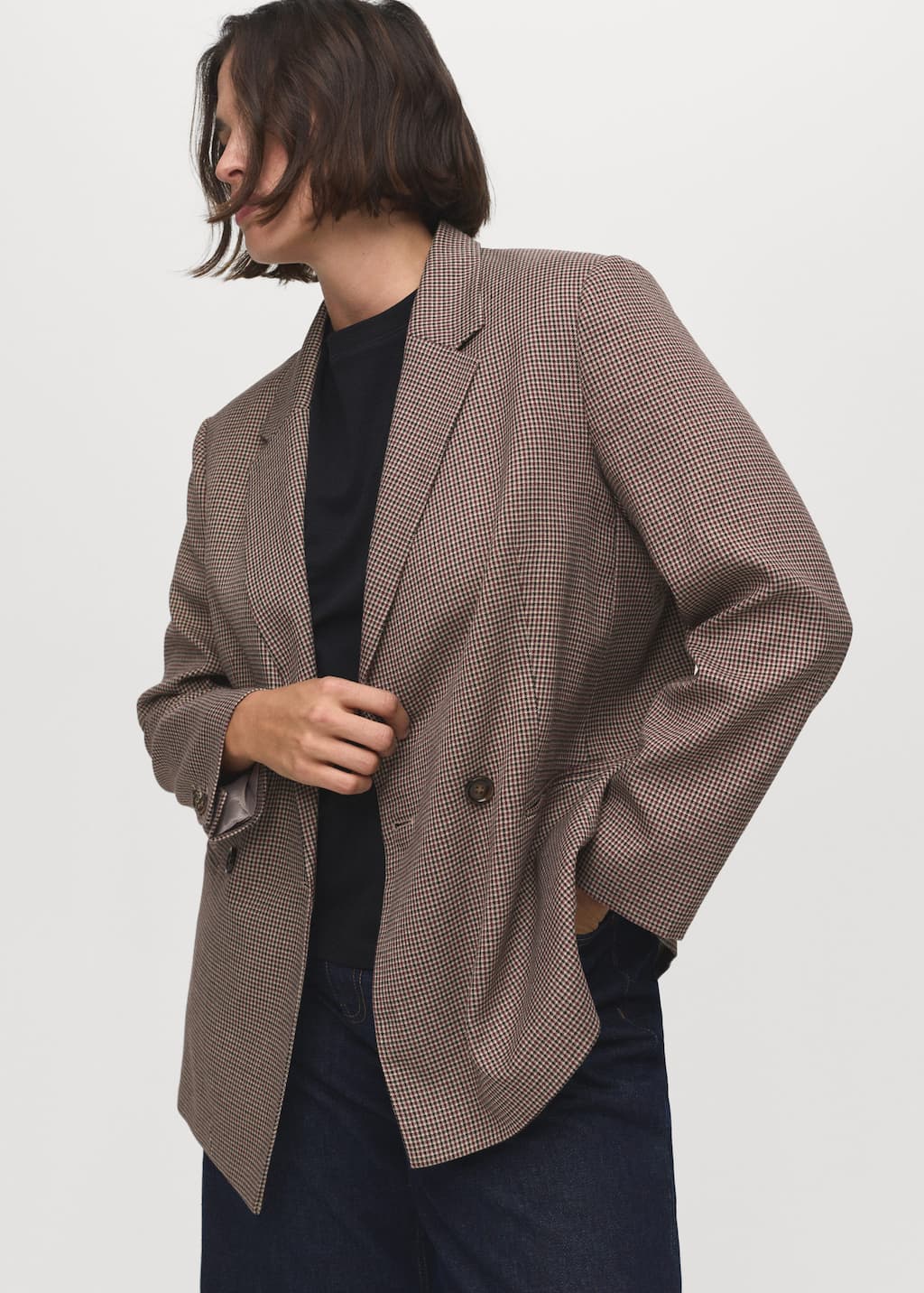Micro-houndstooth double-breasted jacket