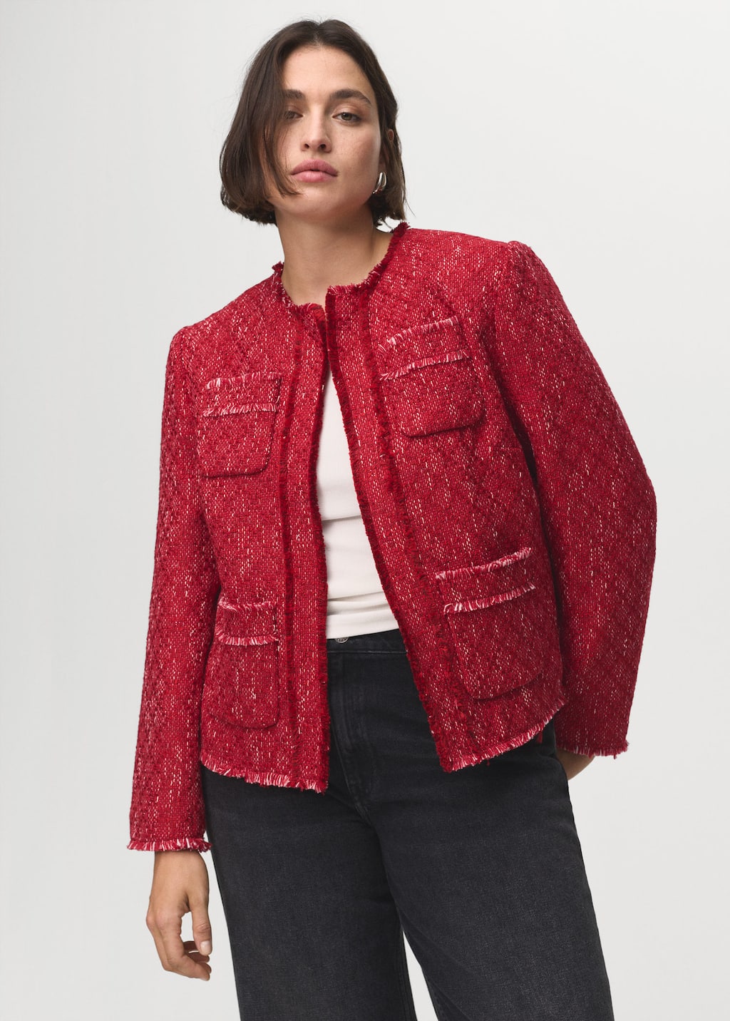 Tweed jacket with frayed ends
