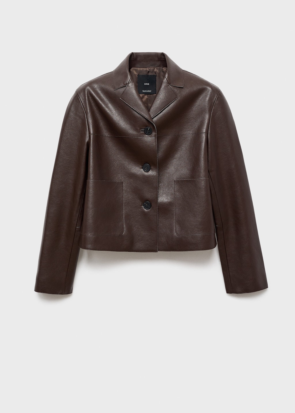 Mango Leather-effect Jacket With Pockets In Brown