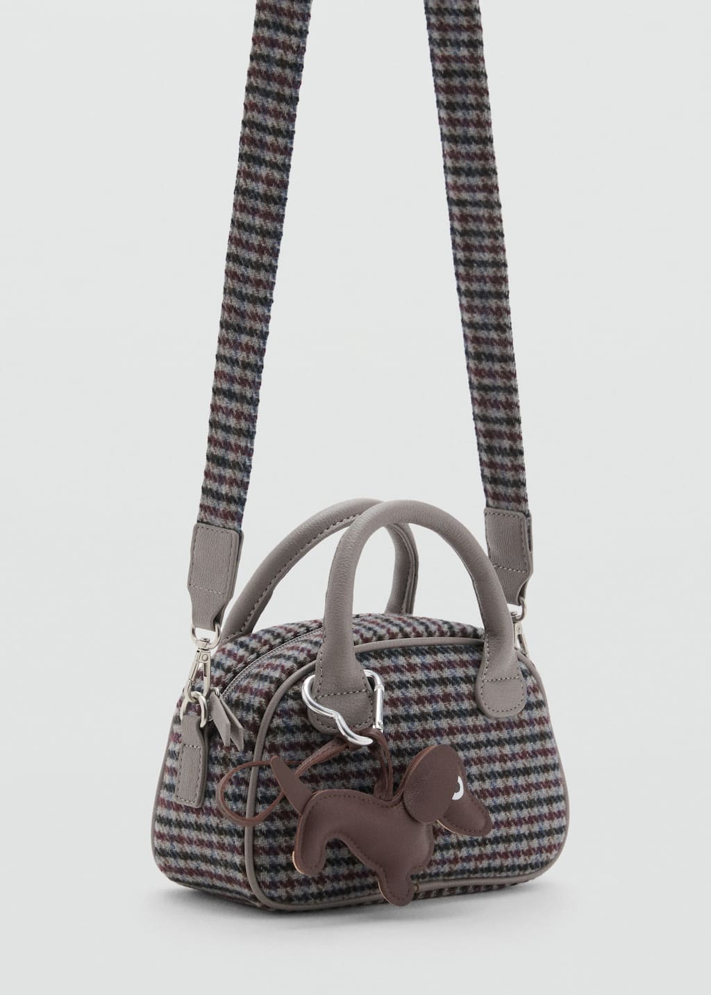 Mango Gingham Check Bag Wine In Burgundy