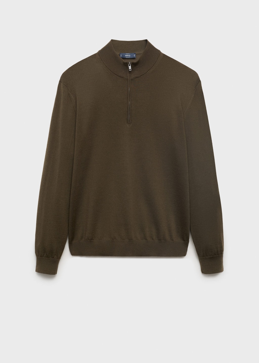 Mango Man 100% Wool Sweater With Perkins Neck Olive Green