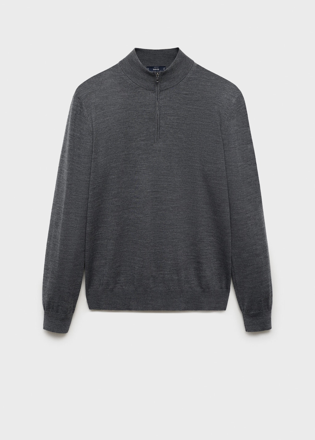 Mango Man 100% Wool Sweater With Perkins Neck Medium Heather Grey