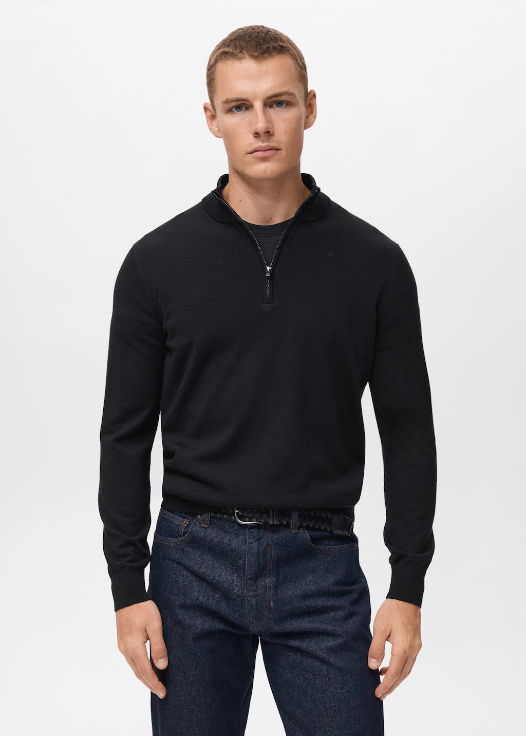 100% merino wool sweater with perkins collar