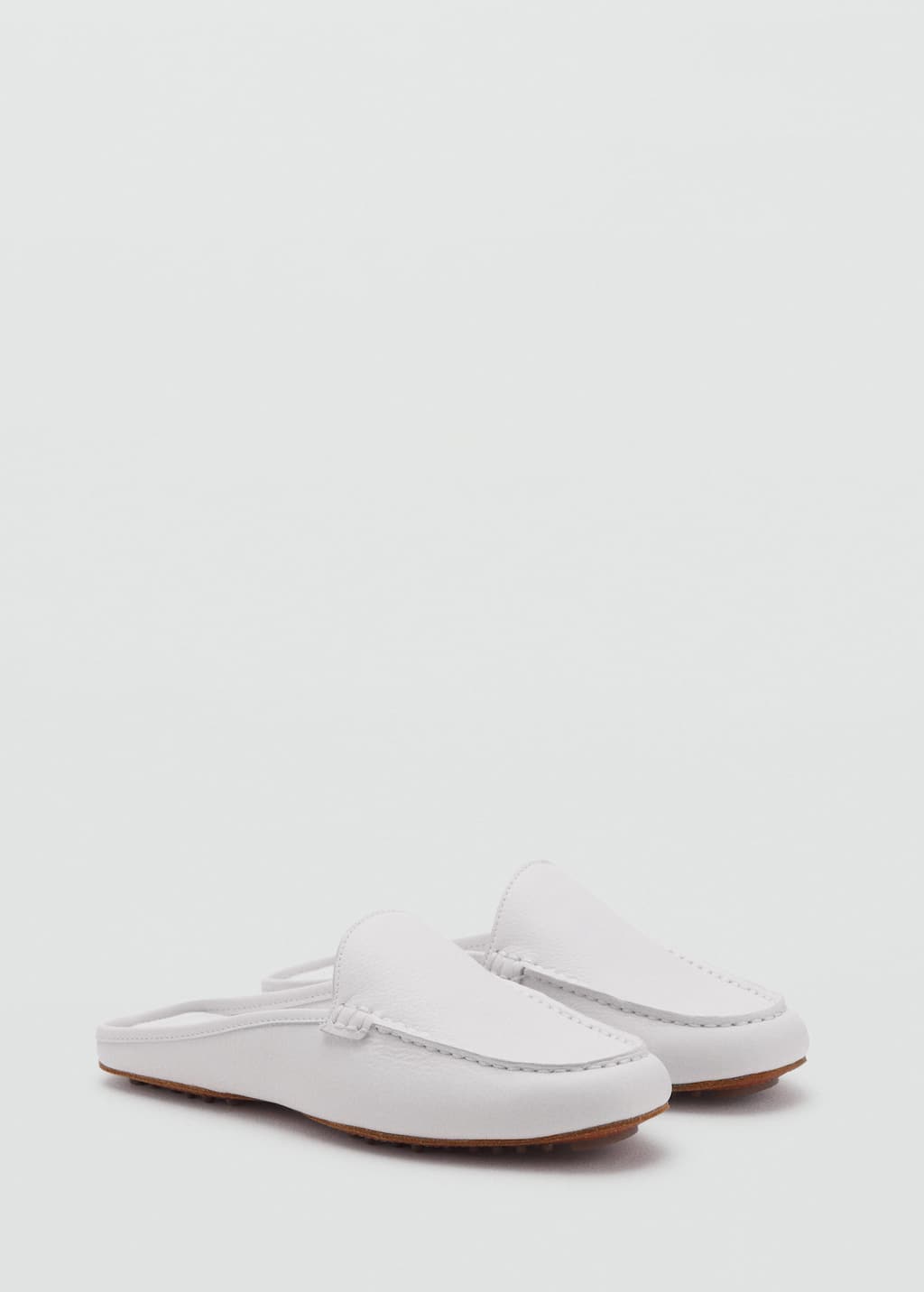 Mango Leather Flat Shoes White In Multi