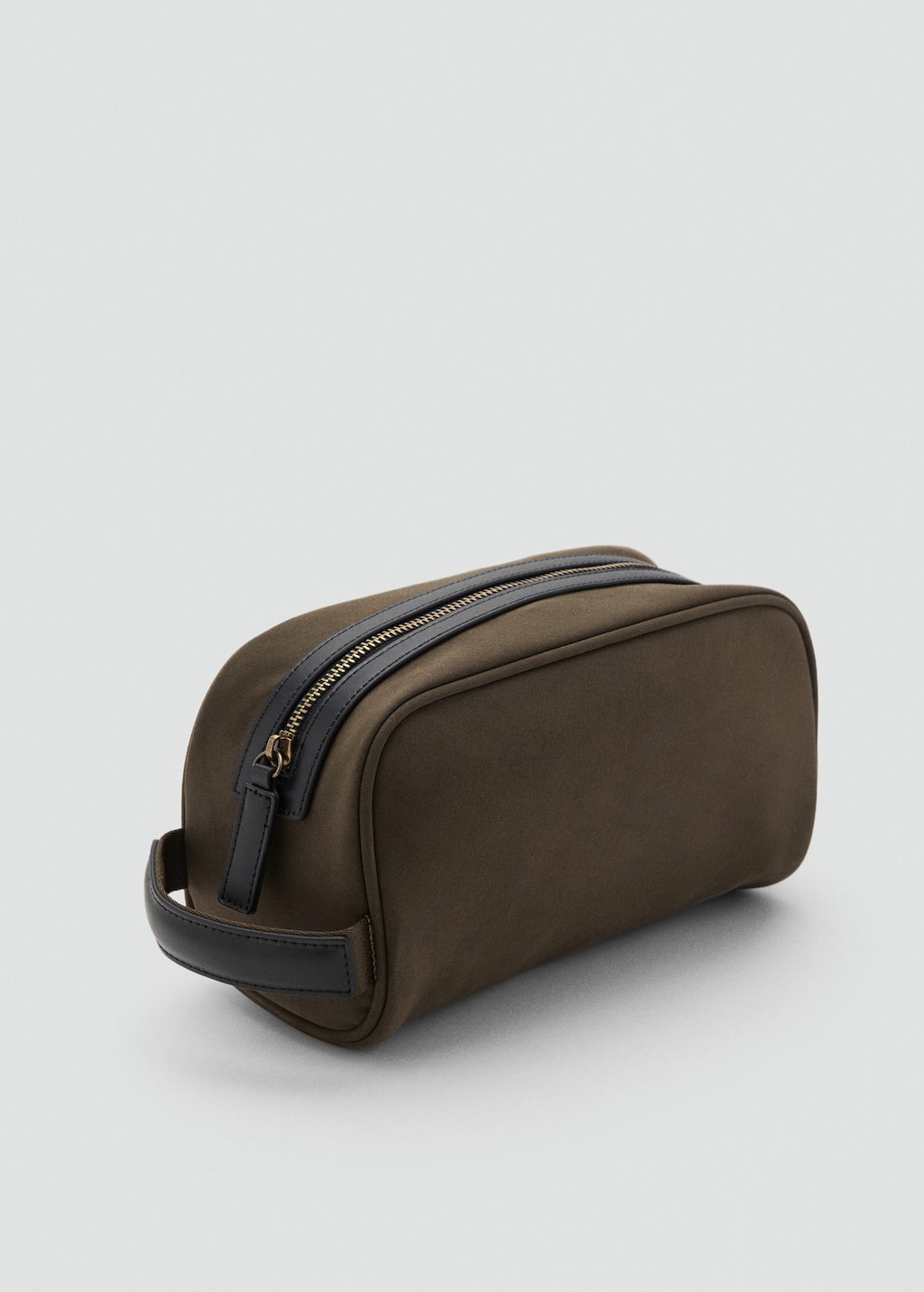 Mango Man Zipped Leather Cosmetic Bag Khaki In Brown