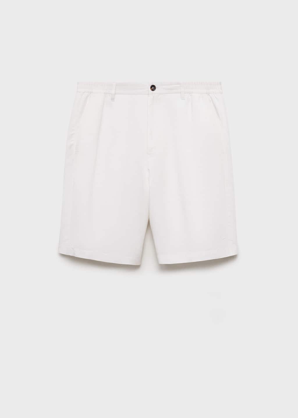 Mango Man Elastic Waist Linen Bermuda Shorts Off White
