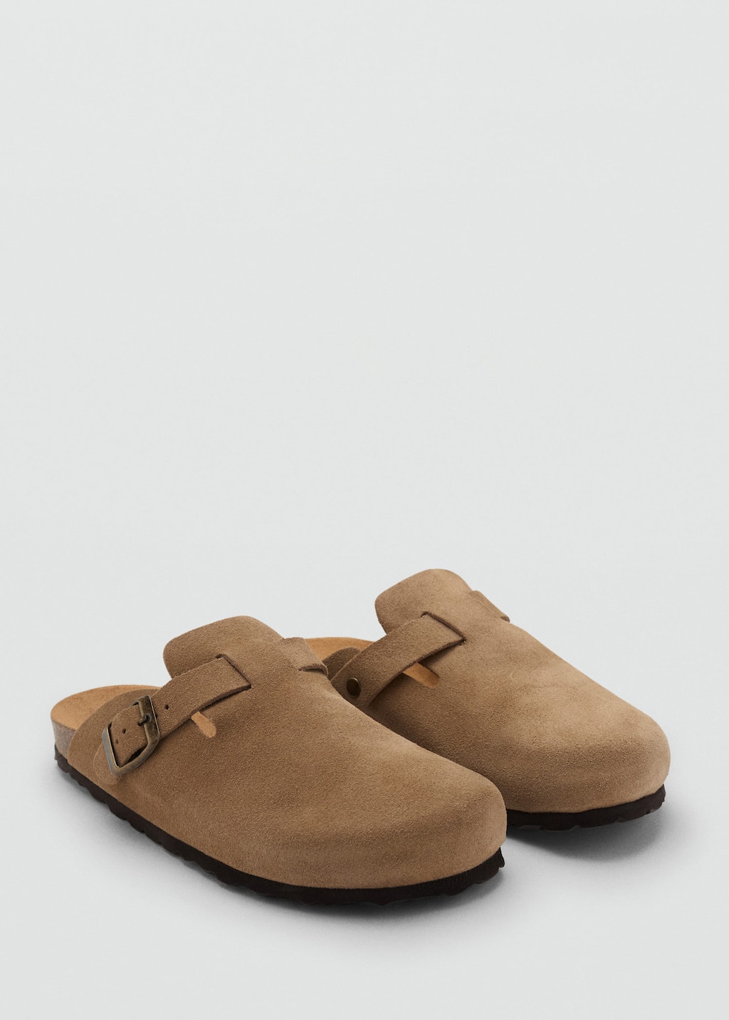 Mango Teen Leather Clogs With Buckle Sand In Sand
