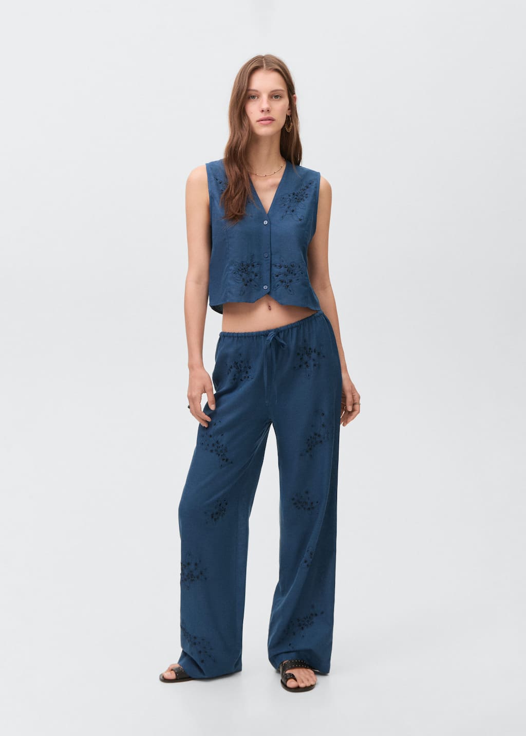 Beaded embroidered pants