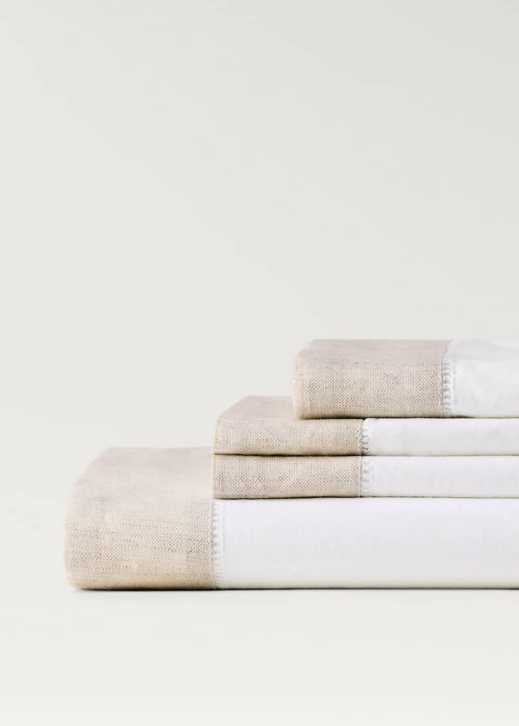 Cotton percale top sheet with linen trim for 150/160 cm bed