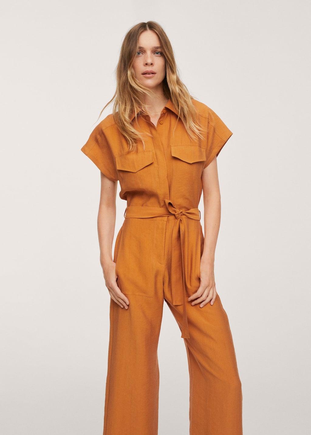 Lyocell jumpsuit met ceintuur - Dames | Mango België