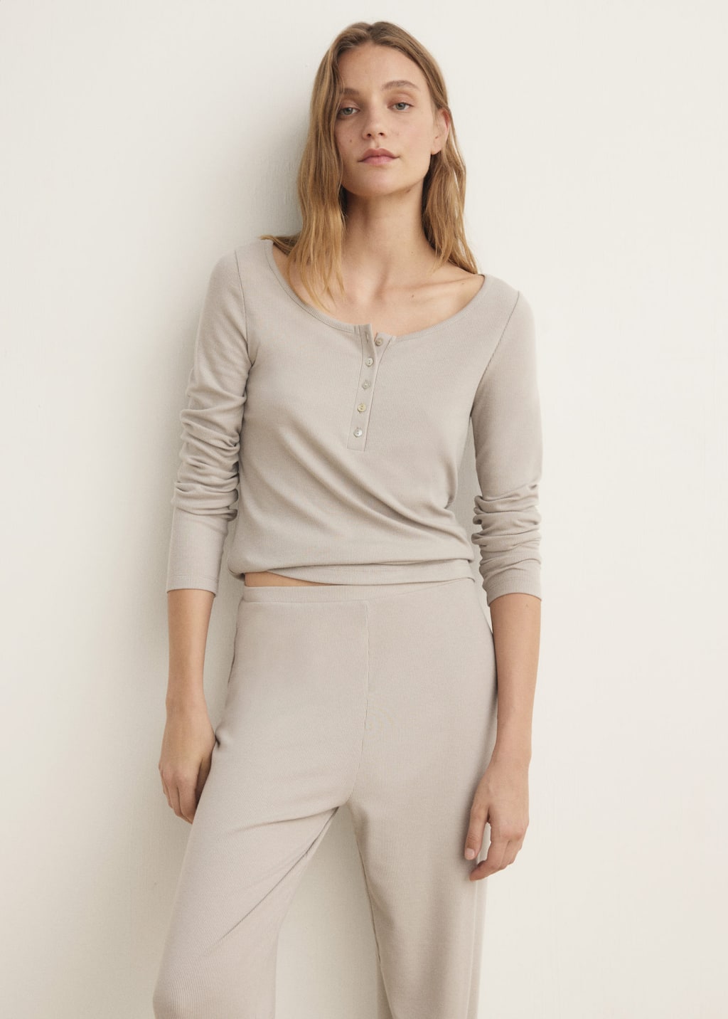 Ribbed knit button-down T-shirt