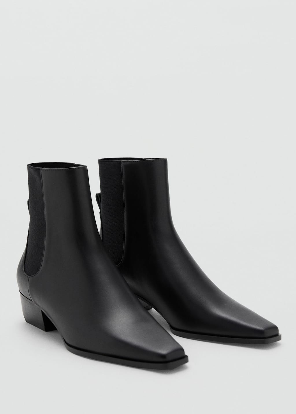 Mango Bottines Cuir À Talon Noir - Femme - 39 - In Black