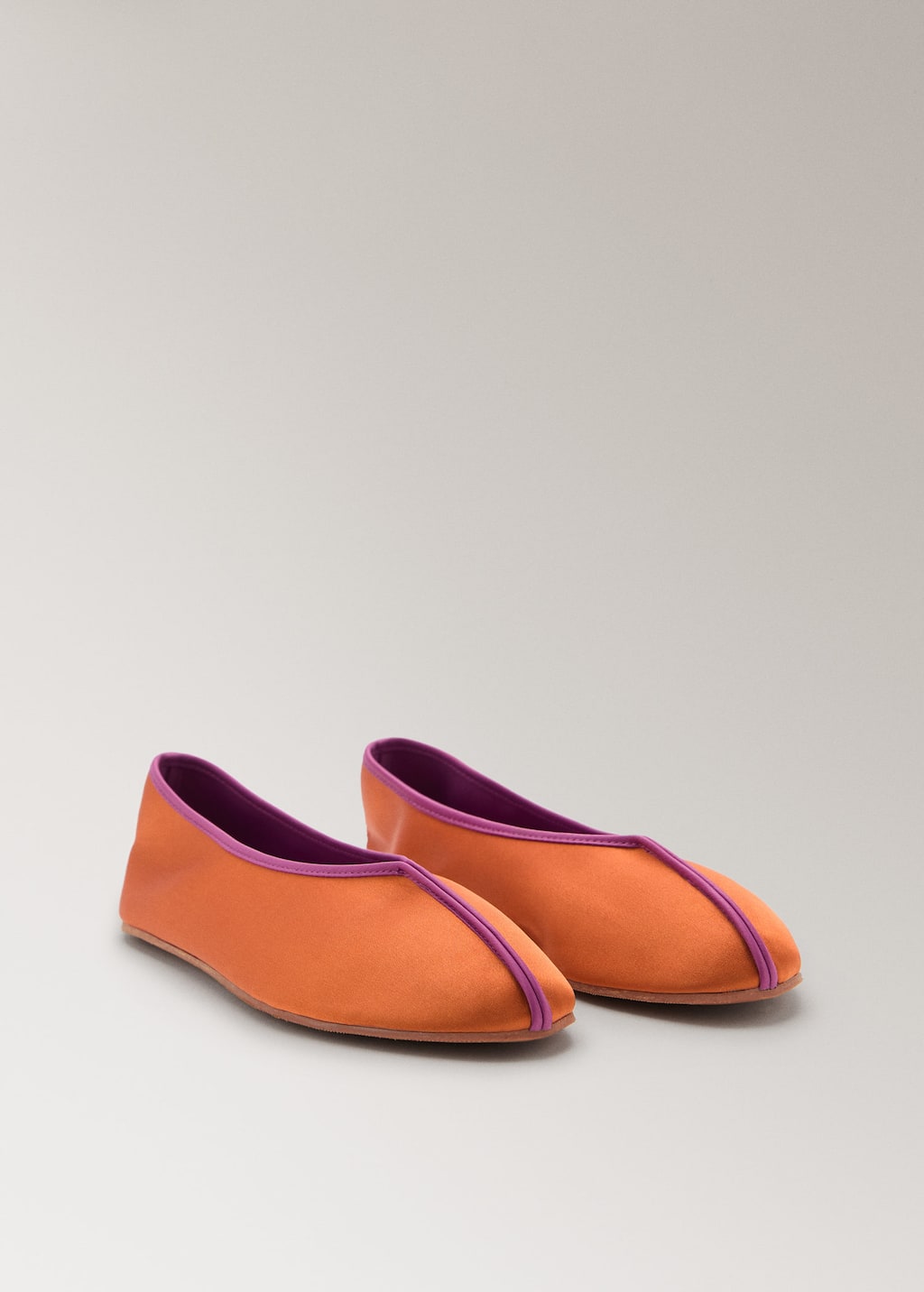 Mango Satin Ballet Flats With Contrast Piping Burnt Orange In Orange