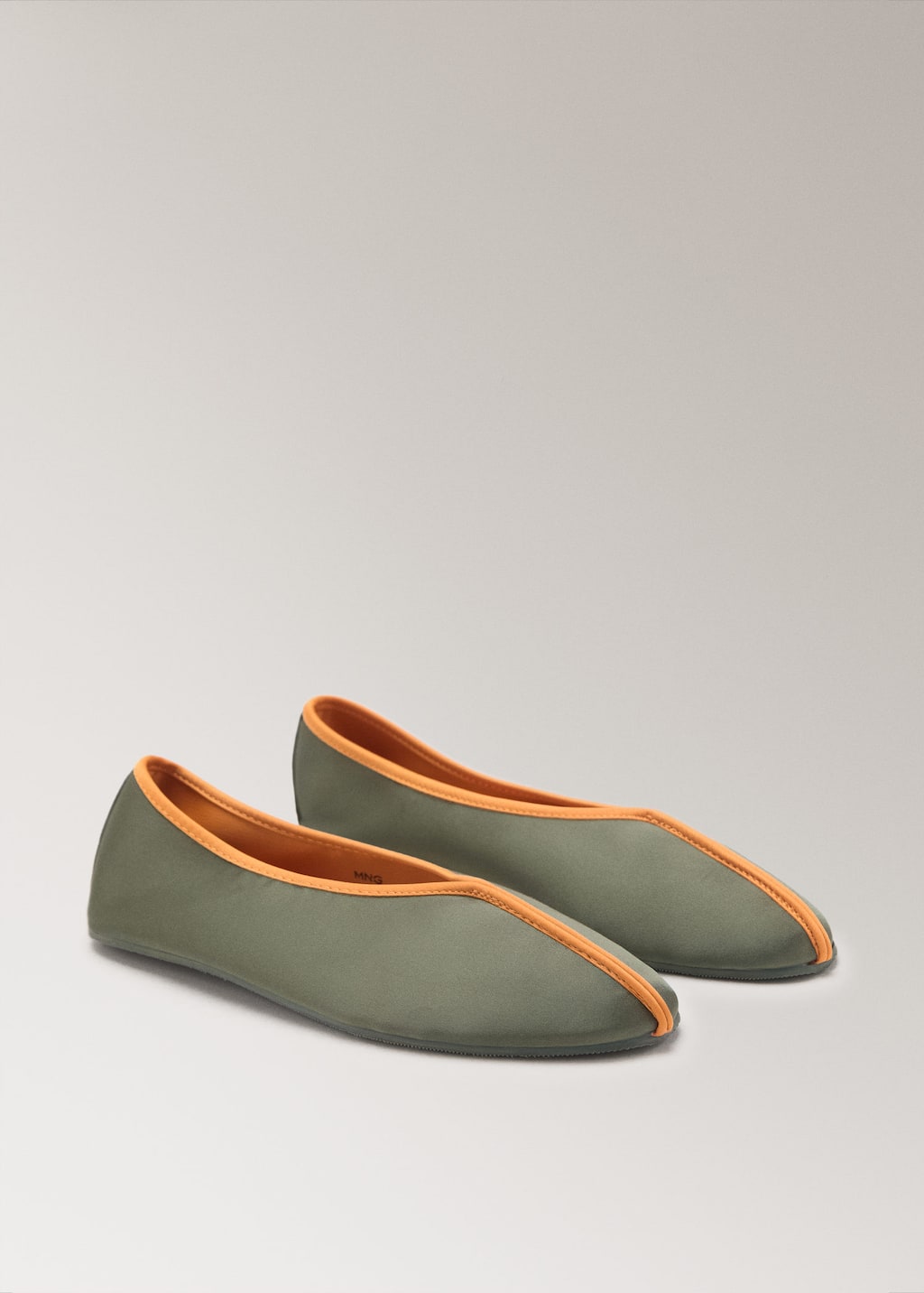 Mango Satin Ballet Flats With Contrast Piping Green In Green