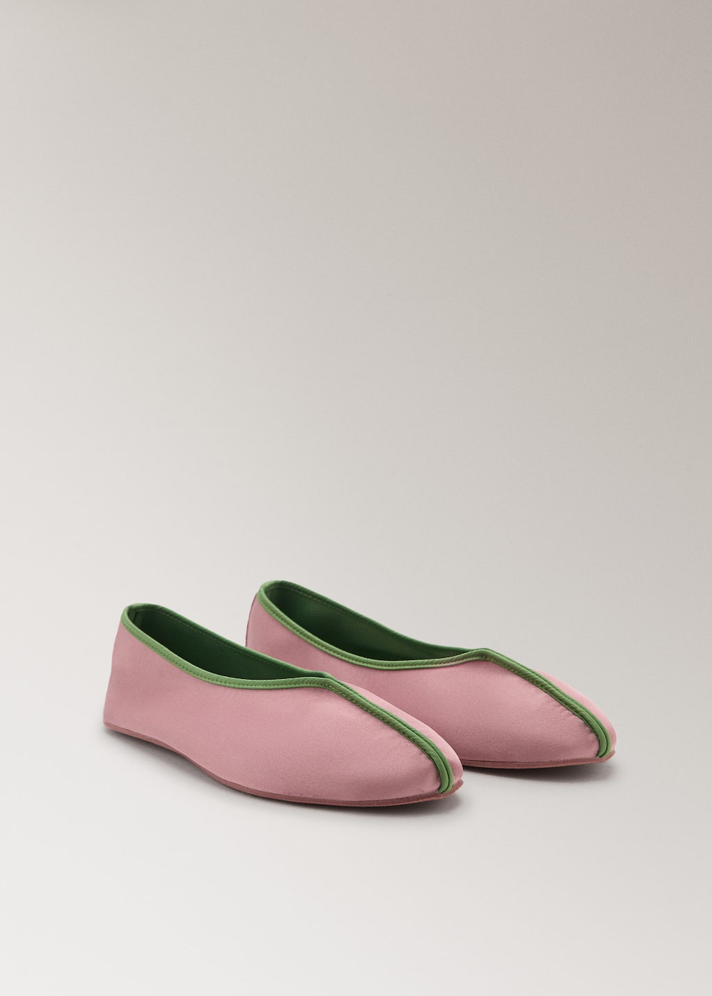 Mango Satin Ballet Flats With Contrast Piping Plum In Pink