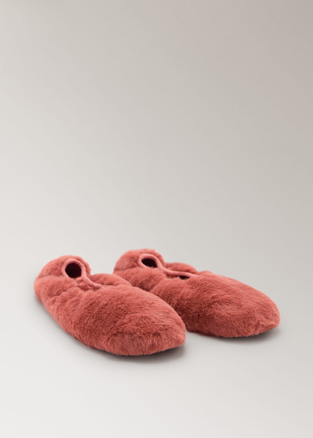 Mango Fur-effect Ballerina Flats In Red