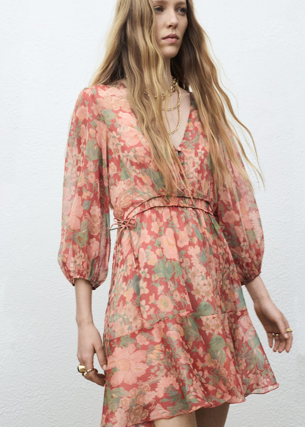 Floral puff-sleeve dress