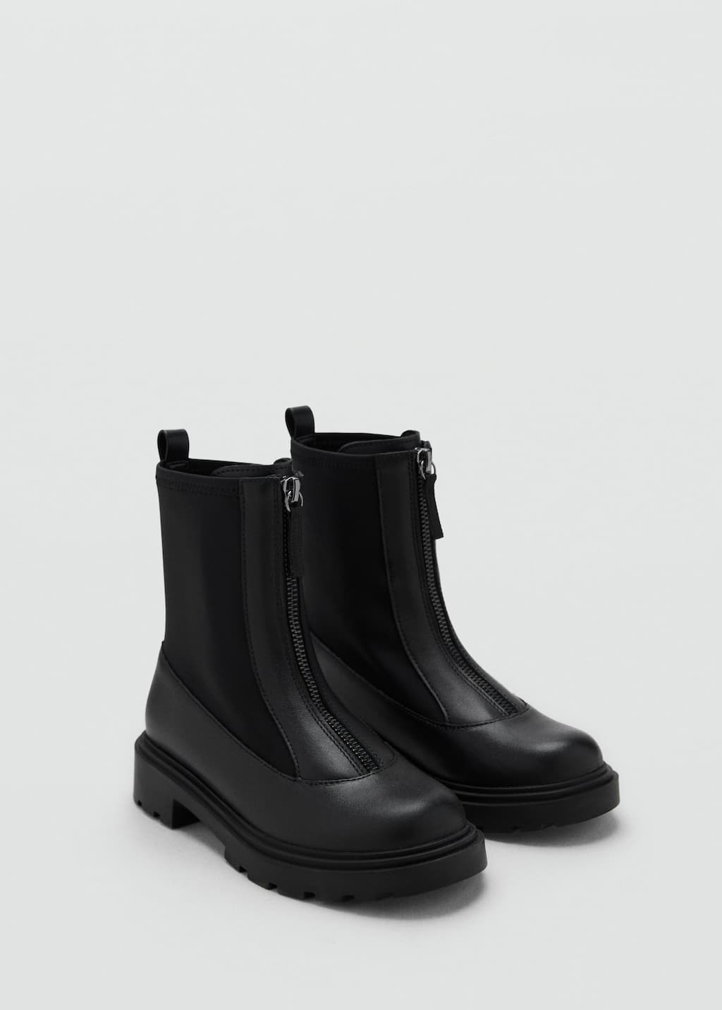 Mango Bottines Cuir Zip Noir - Enfants - 39 - Kids In Black