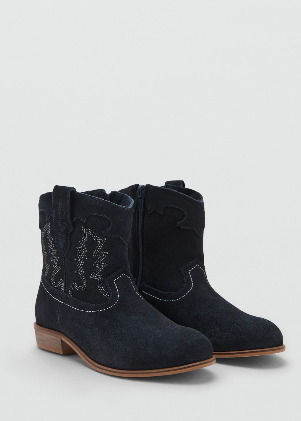 Mango Kids' Embroidered Leather Ankle Boot Navy In Blue