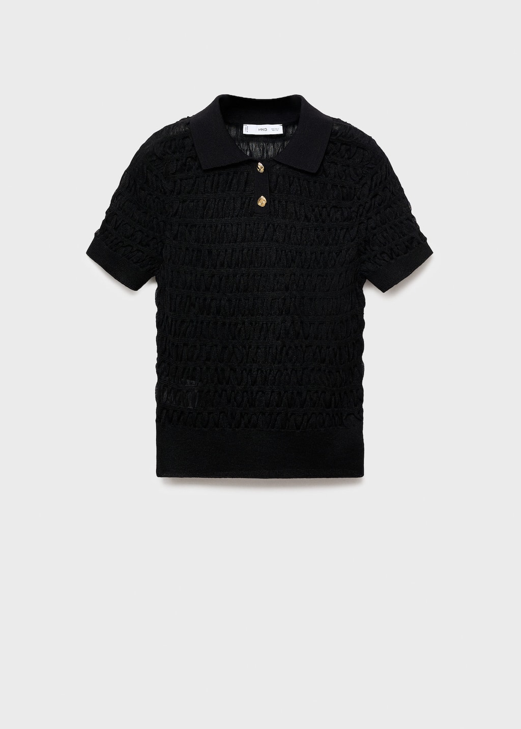 Mango Polo-neck Textured Sweater Black In Black