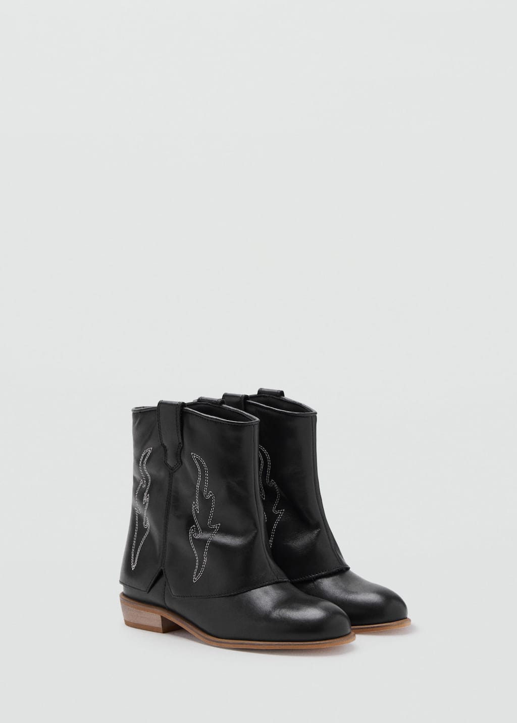 Mango Embroidered Leather Boot Black In Black