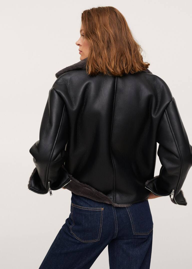 Faux shearlinglined biker jacket Women Mango USA