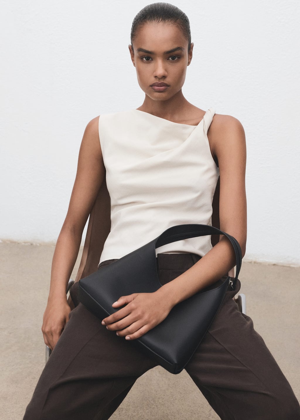 Asymmetrical draped top with straps