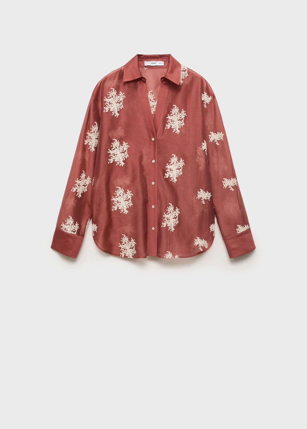 Mango Embroidered Semi-transparent Shirt Russet In Red