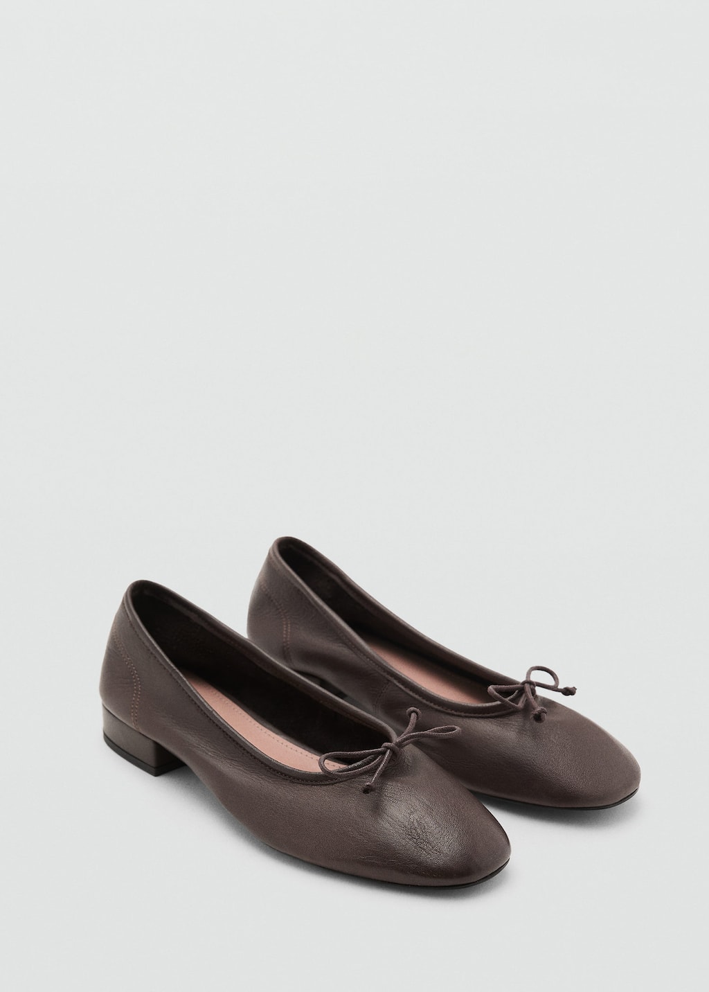 Mango Leather Ballet Flats With Bow Chocolate In Brown