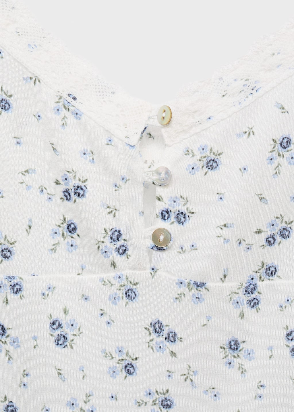 Floral-print pajama top with lace trim